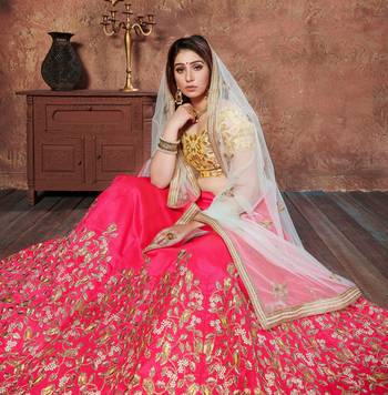 Engaging Pink Thread, Dori & Sequins Embroidered Silk Semi Stitched Party wear Lehenga 3