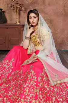 Engaging Pink Thread, Dori & Sequins Embroidered Silk Semi Stitched Party wear Lehenga