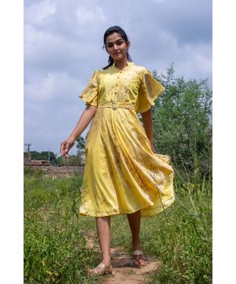 yellow woven art silk stitched dresses 2