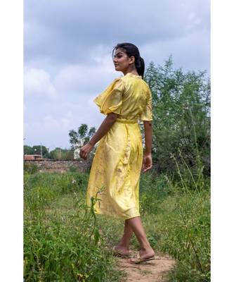 yellow woven art silk stitched dresses 4