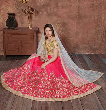 Engaging Pink Thread, Dori & Sequins Embroidered Silk Semi Stitched Party wear Lehenga 4