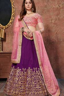 Pleasant Purple Sequins Embroidered Silk Wedding & Party Wear Lehenga