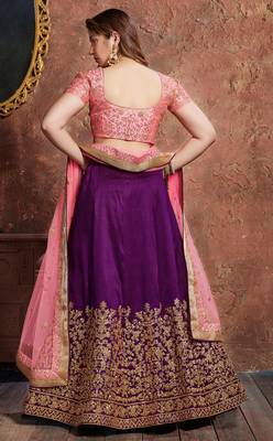 Pleasant Purple Sequins Embroidered Silk Wedding & Party Wear Lehenga 2