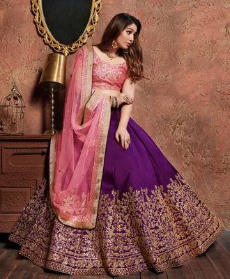 Pleasant Purple Sequins Embroidered Silk Wedding & Party Wear Lehenga 3