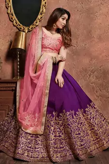 Pleasant Purple Sequins Embroidered Silk Wedding & Party Wear Lehenga