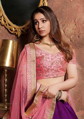 Pleasant Purple Sequins Embroidered Silk Wedding & Party Wear Lehenga 4