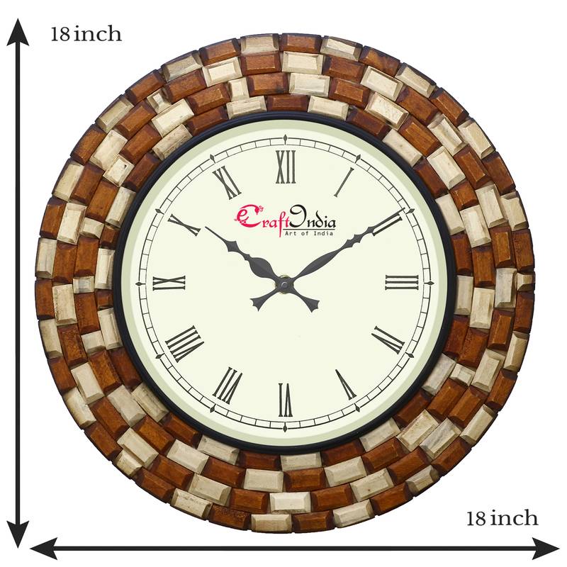 Analog Wooden Wall Clock with Wooden blocks (Brown18*18inch