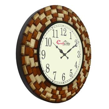 Analog Wooden Wall Clock with Wooden blocks (Brown|18*18inch) 4