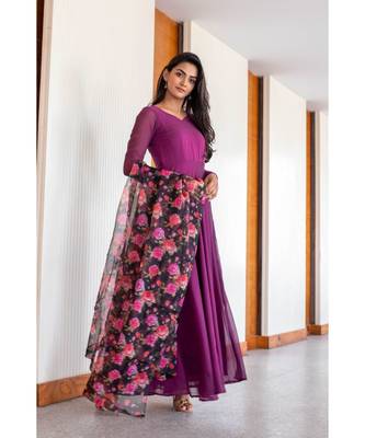purple plain georgette kurta sets 1