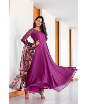 purple plain georgette kurta sets 2