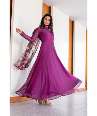 purple plain georgette kurta sets 4