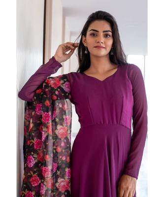 purple plain georgette kurta sets 5