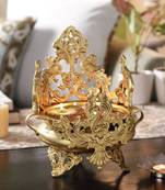 Brass Ethnic Peocock and Elephant Carving Design Brass Urli