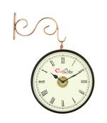 Metal Analog Round Dual Dial Hanging Station Wall Clock ( Copper | Dial Size: 8 inch , size: 15*12 inch )