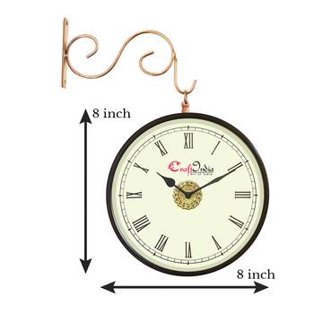 Metal Analog Round Dual Dial Hanging Station Wall Clock ( Copper | Dial Size: 8 inch , size: 15*12 inch ) 3