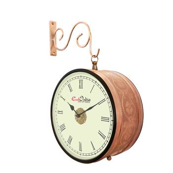 Metal Analog Round Dual Dial Hanging Station Wall Clock ( Copper | Dial Size: 8 inch , size: 15*12 inch ) 4