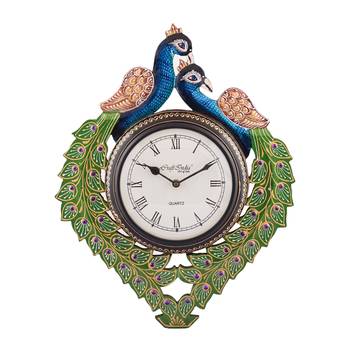 Peocock Shape Handcrafted Wooden Antique Wall Clock 1