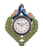 Peocock Shape Handcrafted Wooden Antique Wall Clock