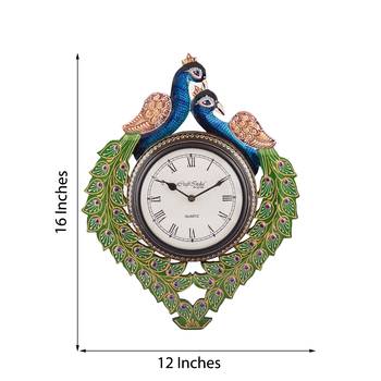 Peocock Shape Handcrafted Wooden Antique Wall Clock 2