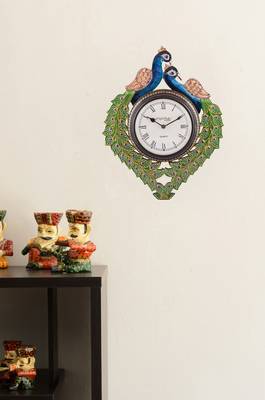 Peocock Shape Handcrafted Wooden Antique Wall Clock 3