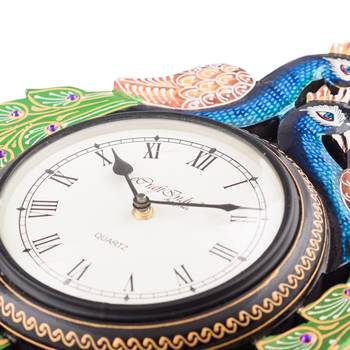 Peocock Shape Handcrafted Wooden Antique Wall Clock 4
