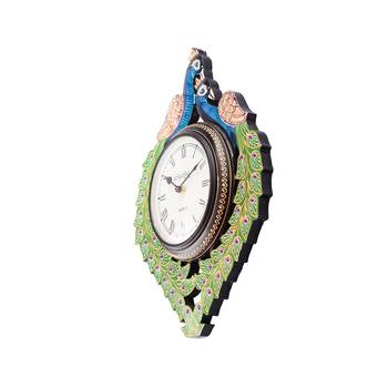 Peocock Shape Handcrafted Wooden Antique Wall Clock 5
