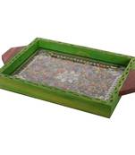 Multipurpose Jewelled Green Wooden Utility Tray