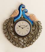 Decorative Twin Peococks Antique Wooden Handcrafted Wall Clock