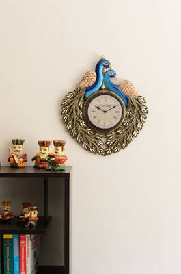 Decorative Twin Peococks Antique Wooden Handcrafted Wall Clock 2