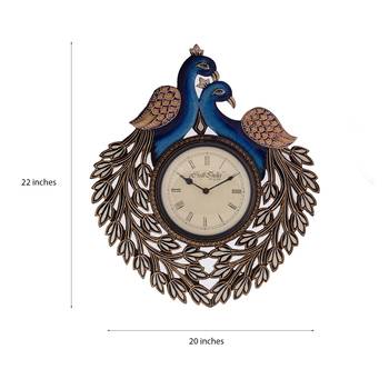 Decorative Twin Peococks Antique Wooden Handcrafted Wall Clock 3