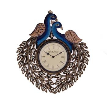 Decorative Twin Peococks Antique Wooden Handcrafted Wall Clock 4