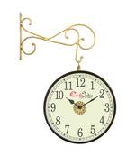 Metal Analog Round Dual Dial Hanging Station Wall Clock ( Brass | Dial Size: 10 inch , size: 18*14 inch )
