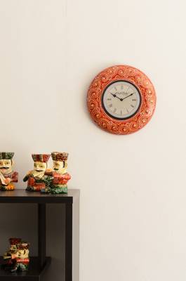 Colorful Floral Art on Red Antique Wooden Handcrafted Wall Clock 2