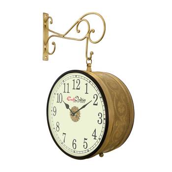 Metal Analog Round Dual Dial Hanging Station Wall Clock ( Brass | Dial Size: 10 inch , size: 18*14 inch ) 4