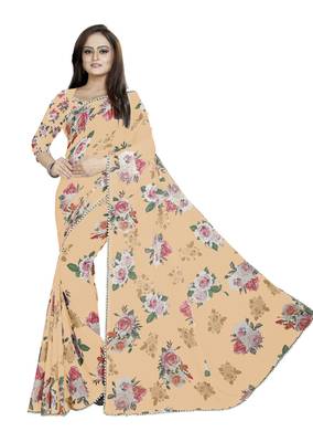Very Soft Orange Color Digital Printed Georgette Saree With Matching Blouse 1