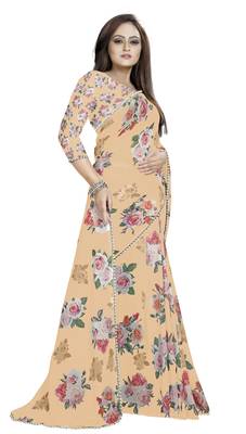 Very Soft Orange Color Digital Printed Georgette Saree With Matching Blouse 2