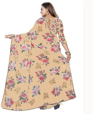 Very Soft Orange Color Digital Printed Georgette Saree With Matching Blouse 3