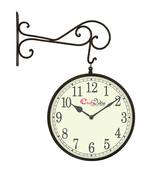 Metal Analog Round Dual Dial Hanging Station Wall Clock ( Black | Dial Size: 10 inch , size: 18*14 inch )