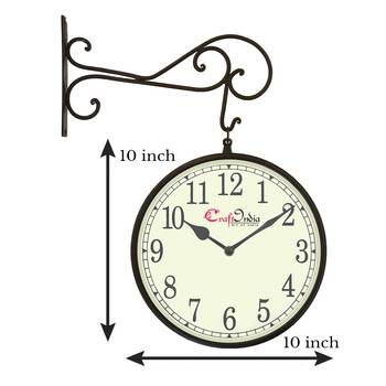 Metal Analog Round Dual Dial Hanging Station Wall Clock ( Black | Dial Size: 10 inch , size: 18*14 inch ) 3
