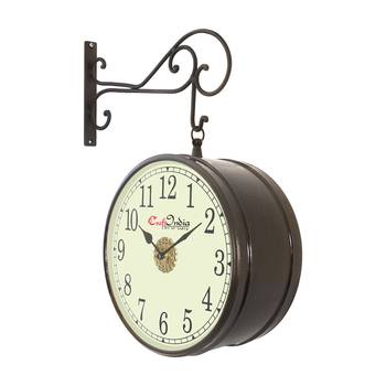Metal Analog Round Dual Dial Hanging Station Wall Clock ( Black | Dial Size: 10 inch , size: 18*14 inch ) 4