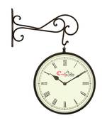Metal Analog Round Dual Dial Hanging Station Wall Clock ( Black | Dial Size: 10 inch , size: 18*14 inch )