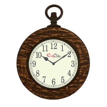 Wooden Analog Round Hook on the Top Wall Clock ( Brown | size: 15*12 inch ) 1