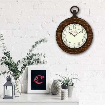 Wooden Analog Round Hook on the Top Wall Clock ( Brown | size: 15*12 inch ) 2