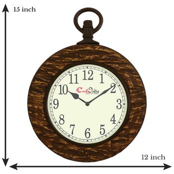 Wooden Analog Round Hook on the Top Wall Clock ( Brown | size: 15*12 inch ) 3