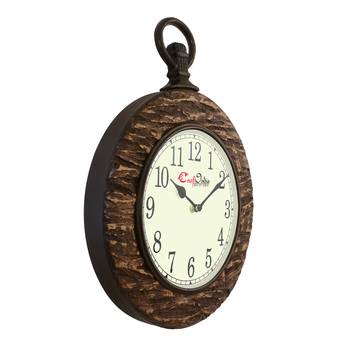 Wooden Analog Round Hook on the Top Wall Clock ( Brown | size: 15*12 inch ) 4