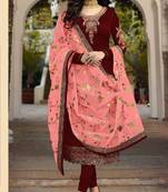 Maroon embroidered santoon salwar