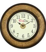 Wooden Analog Round Metal Carving Wall Clock ( Golden, Black | size: 16*16 inch )
