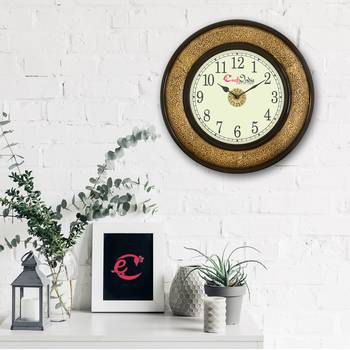 Wooden Analog Round Metal Carving Wall Clock ( Golden, Black | size: 16*16 inch ) 2