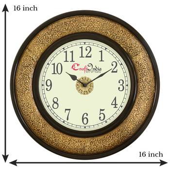 Wooden Analog Round Metal Carving Wall Clock ( Golden, Black | size: 16*16 inch ) 3