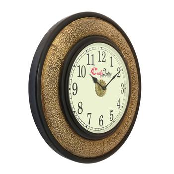 Wooden Analog Round Metal Carving Wall Clock ( Golden, Black | size: 16*16 inch ) 4